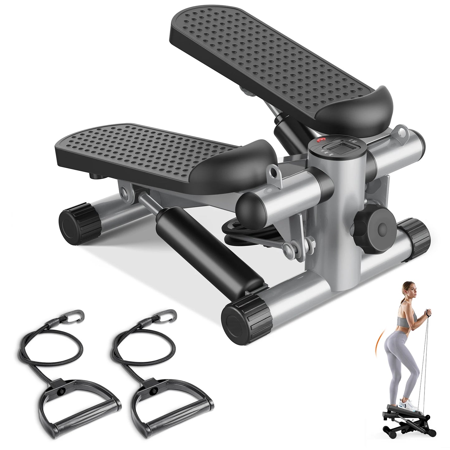 JHK Hydraulic Mini Stepper With Resistance Bands And LCD Monitor