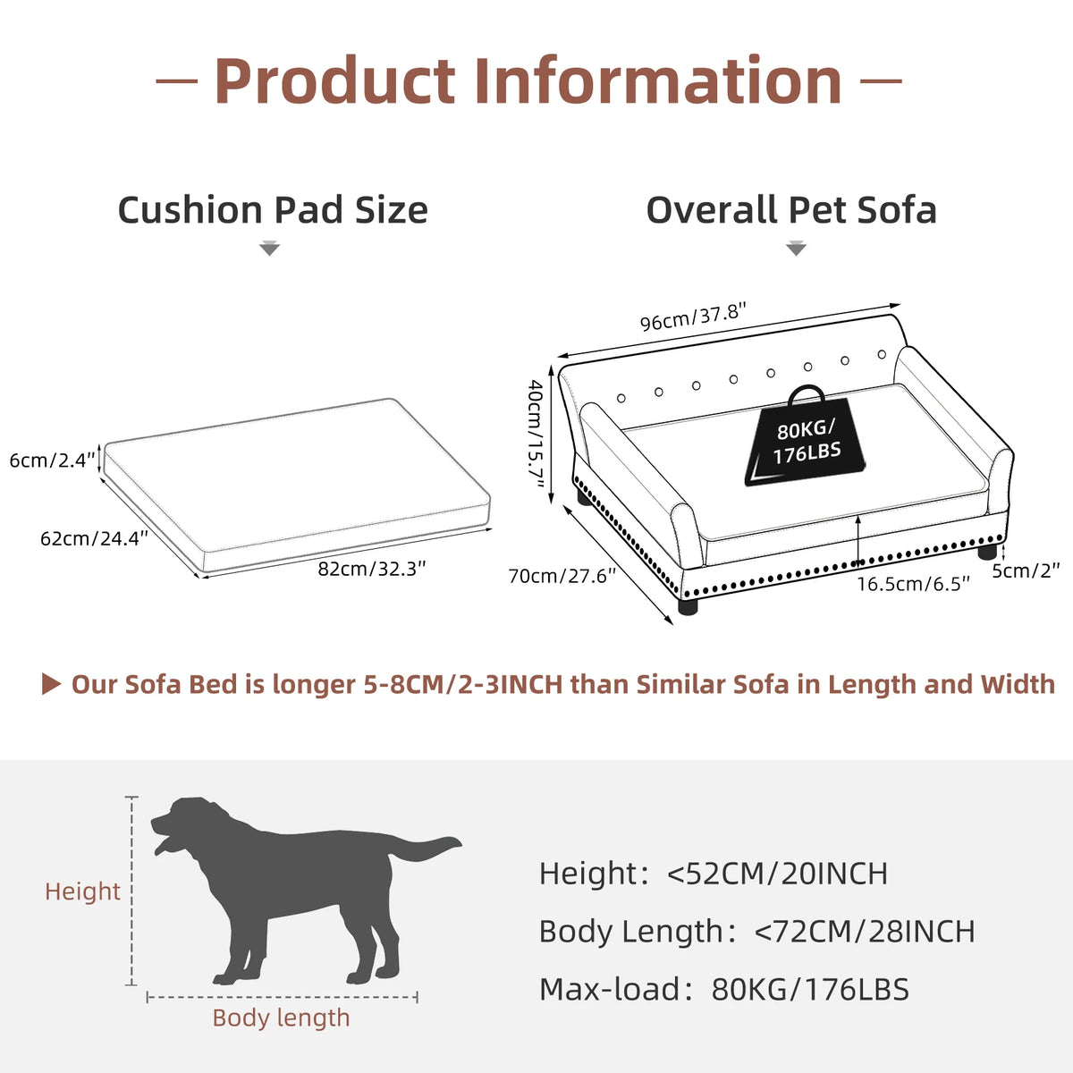 Bingopaw Elevated Dog Sofa With Removable Cushion Microfiber Cover
