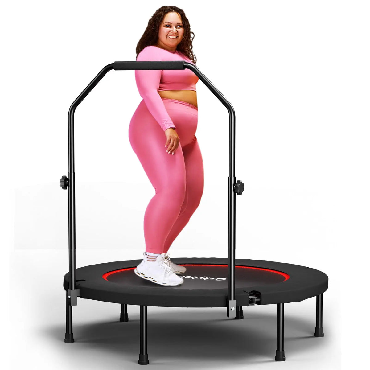 Foldable Mini Trampoline For Adults With Adjustable Handle Fitness Rebounder