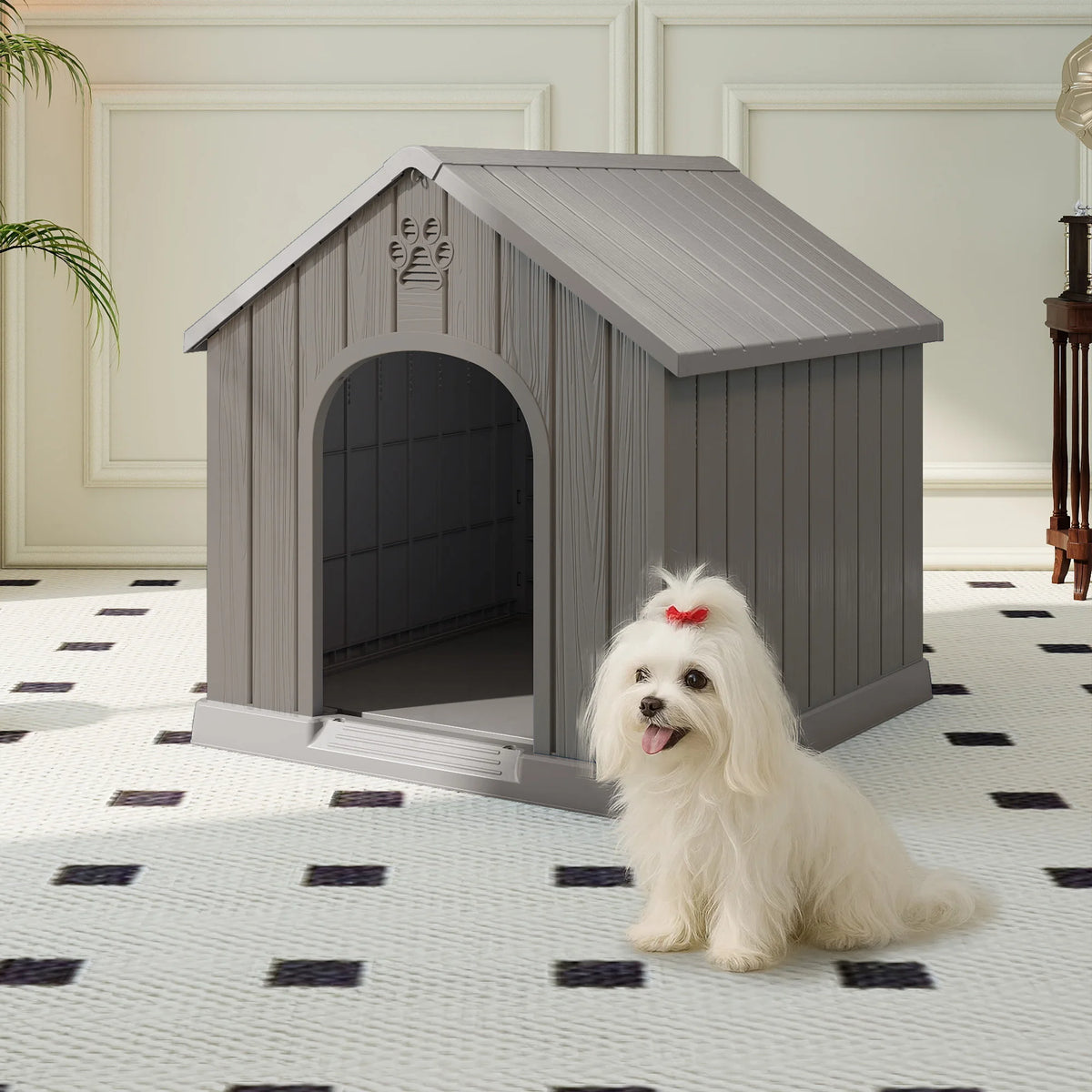 Outdoor Plastic Dog House With Weather Resistant Ventilated Design