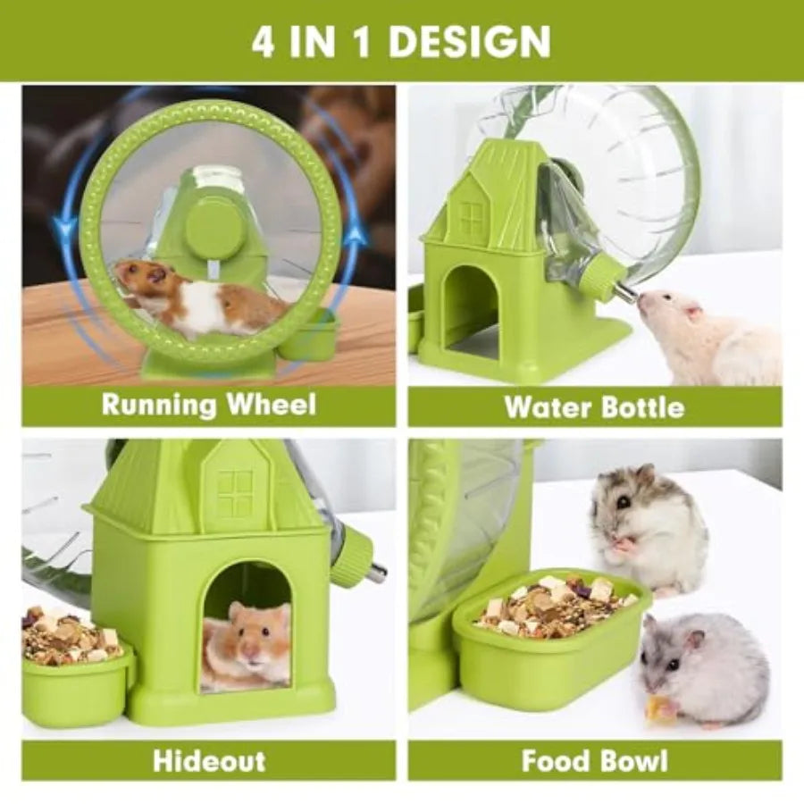 Quiet 4 In 1 Hamster Exercise Wheel With Food And Water Bowls