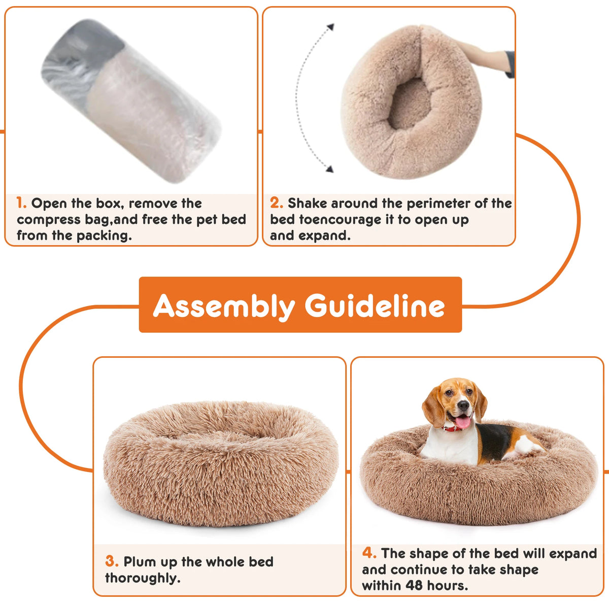 JHK Calming Dog Bed Plush Faux Fur Washable Pet Bed