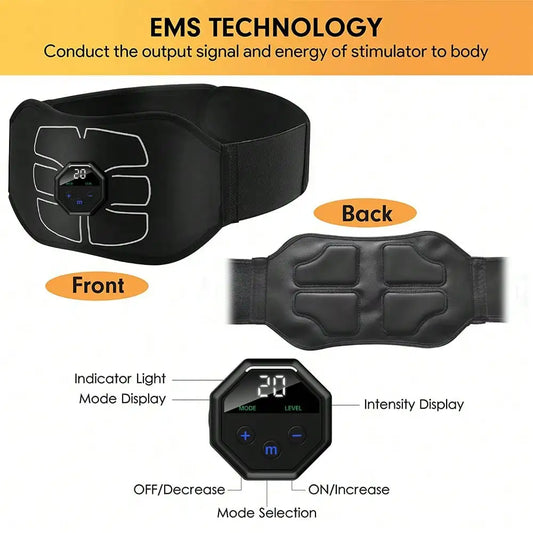 USB Rechargeable Abdominal Trainer Belt Digital Muscle Stimulator