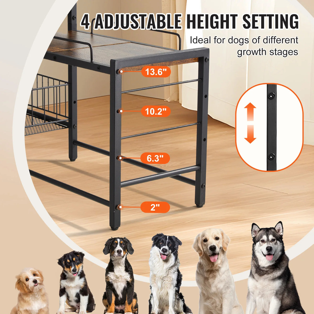 VEVOR Pet Feeding Station with Storage Elevated Dog Bowls Raised Dog Bowl Stand w/ Storage Shelves Pet Toy Storage Organizer