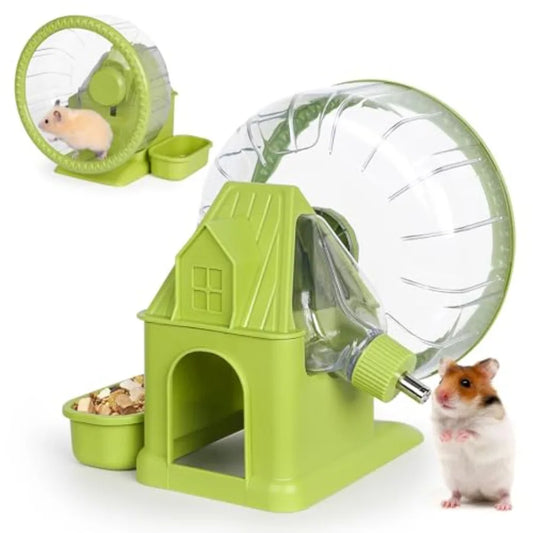 Quiet 4 In 1 Hamster Exercise Wheel With Food And Water Bowls
