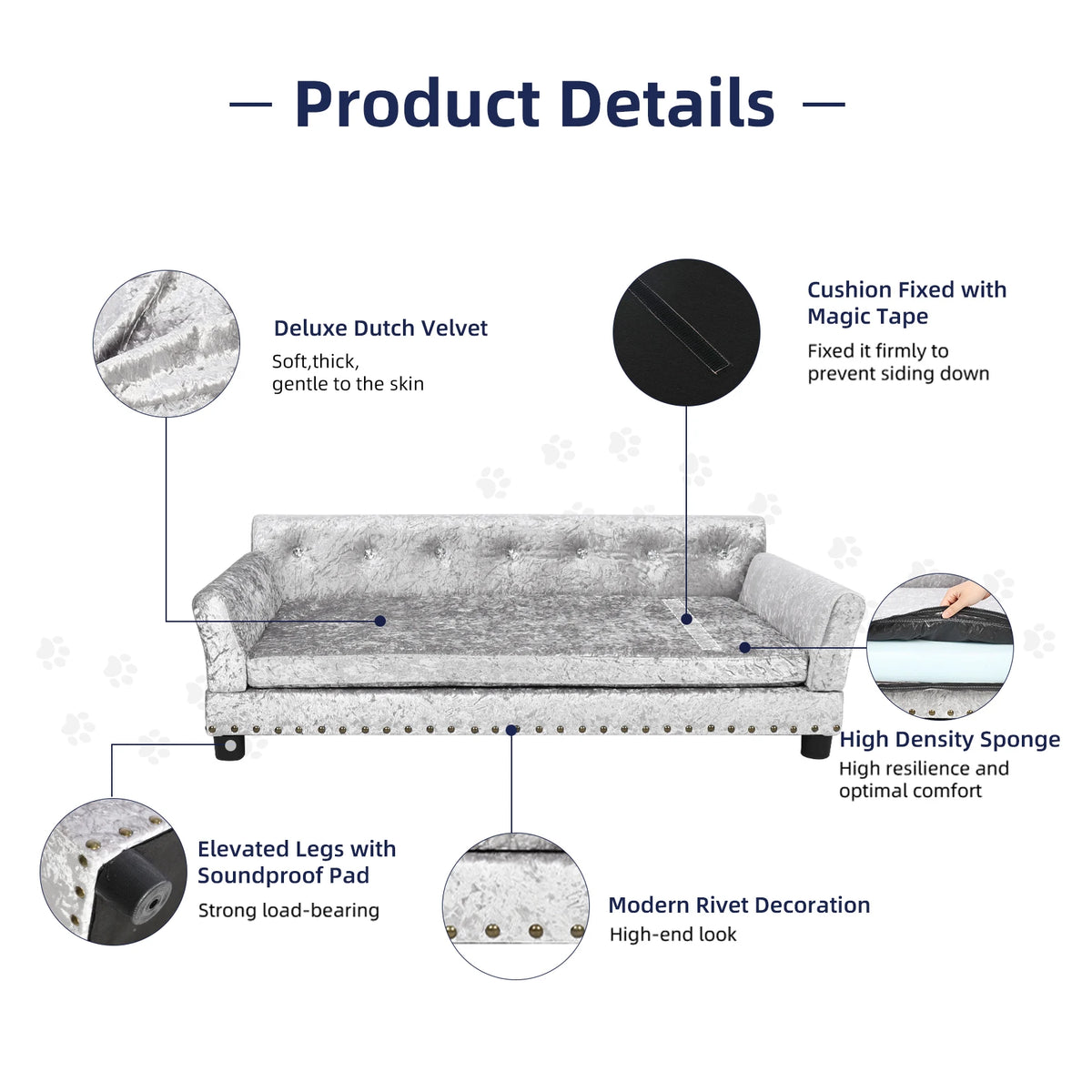Extra Large Dog Sofa Couch Bed for Medium to Large Dogs Elevated Pet Sofa Lounge Furniture Removable Sponge Cushion