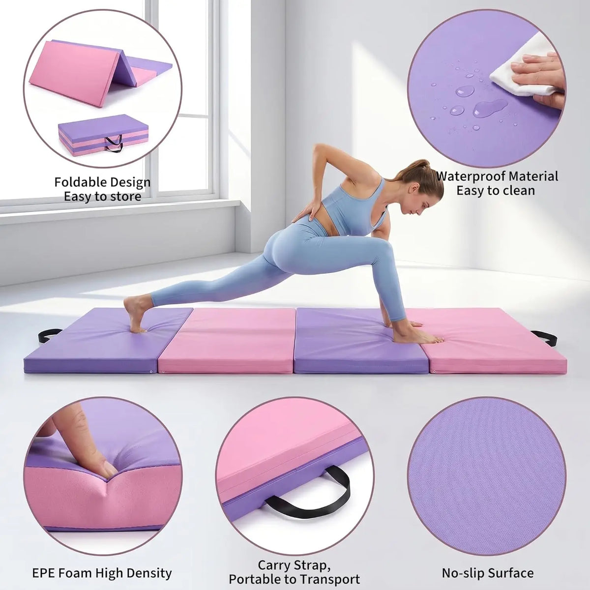 HiMiss Folding Gymnastics Exercise Mat For Home Workouts