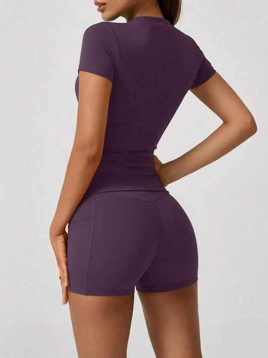 Women's High Waist Tummy Control Sports Bra And Shorts Set