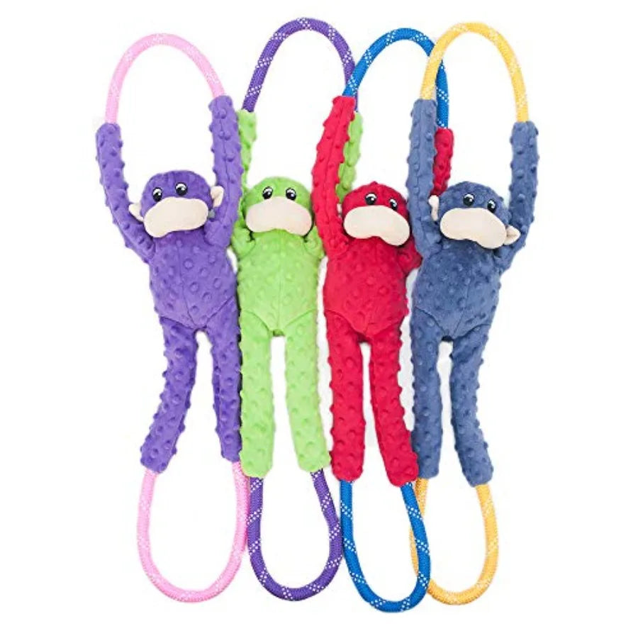 RopeTugz Durable Dog Pull Rope Toy - Blue Monkey Interactive Tug of War for Large, Medium and Small Dog, Squeaky Pet Product to