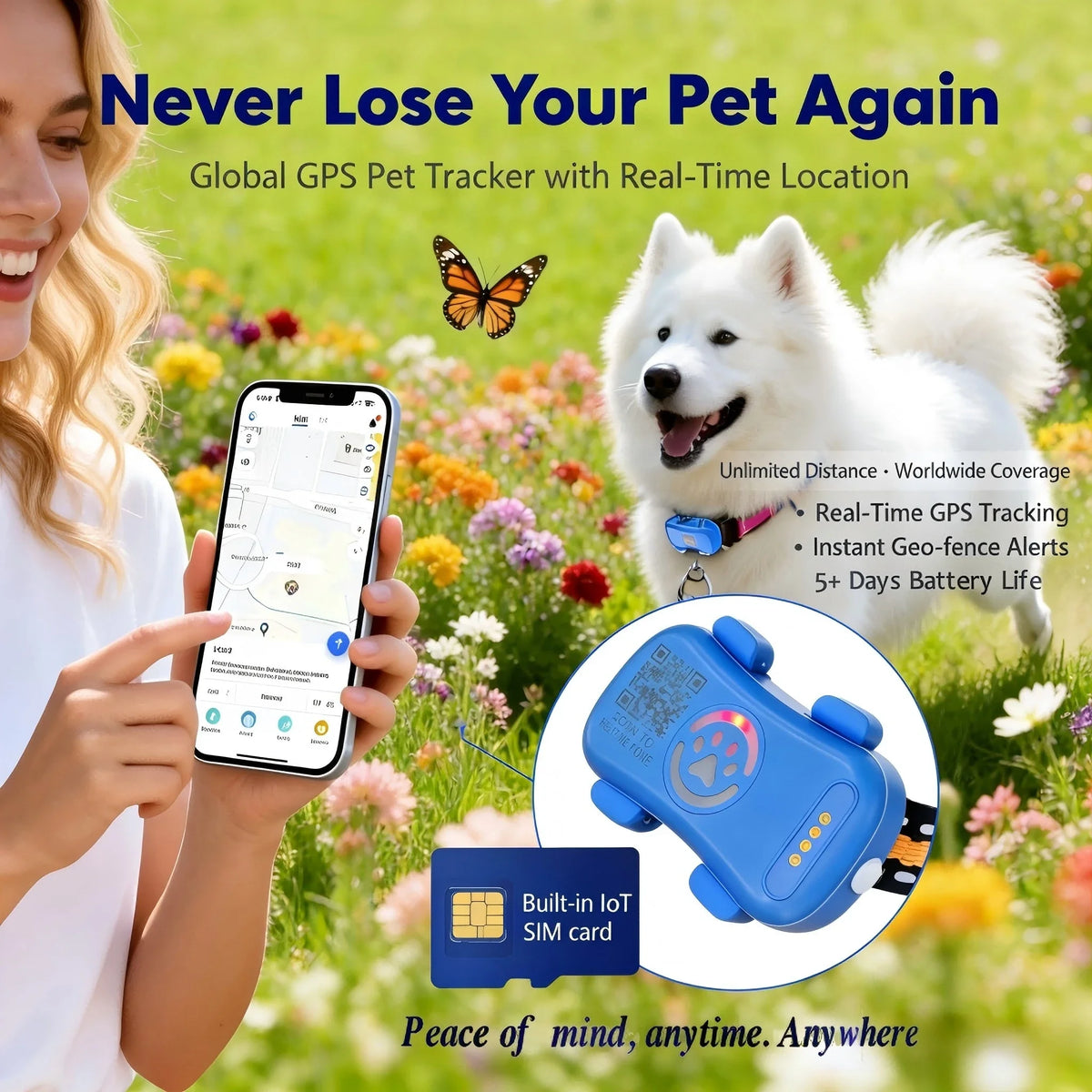 Wanwaytech GPS Pet Tracker With 4G Wifi Anti Lost Locator