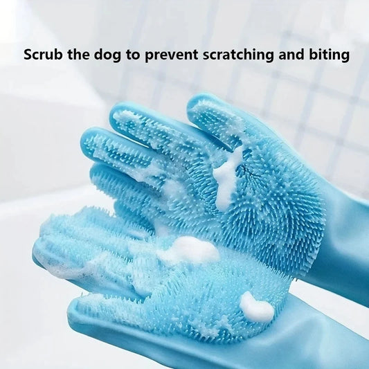 Silicone Pet Grooming Gloves For Dogs Cats Hair Removal Scrubber