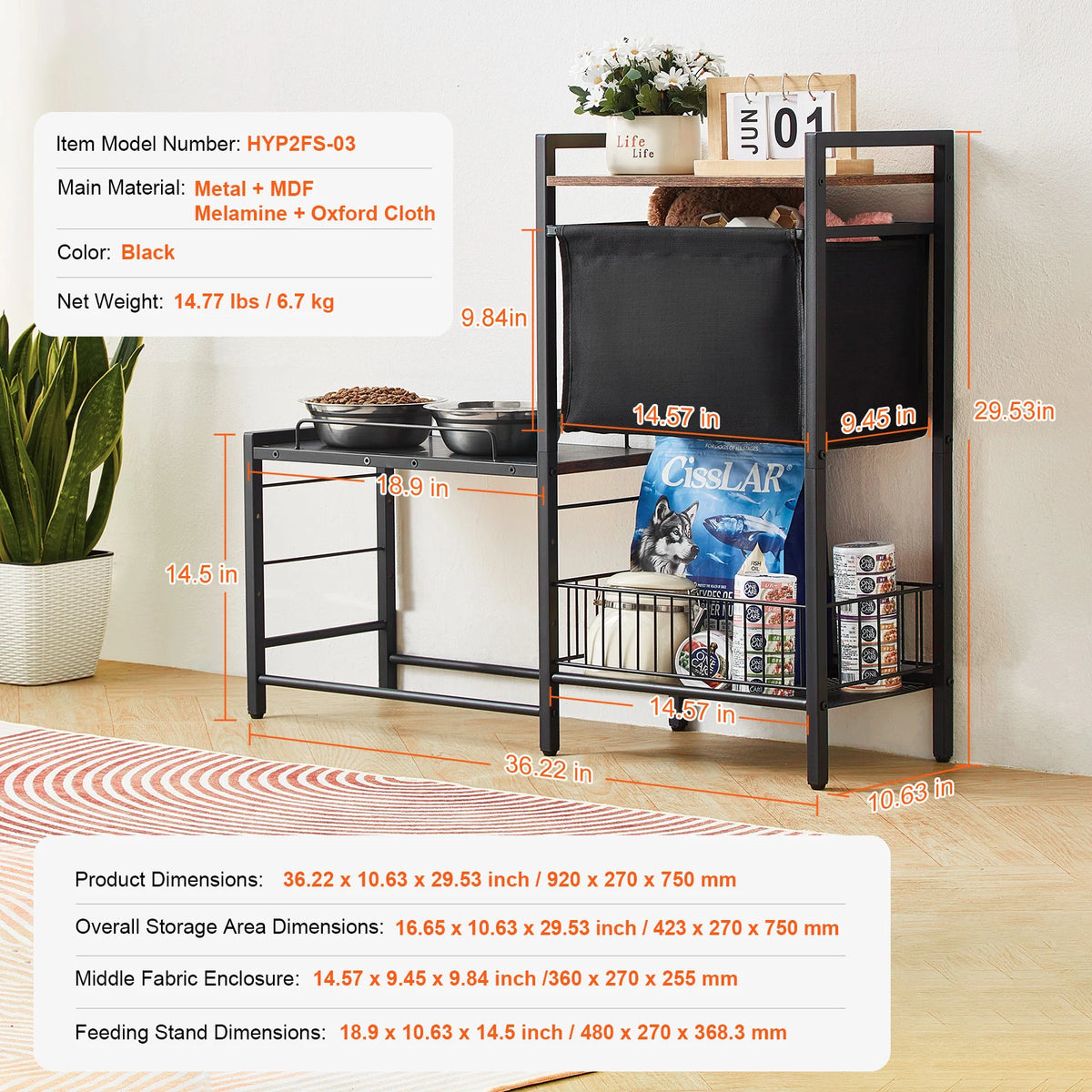 VEVOR Pet Feeding Station with Storage Elevated Dog Bowls Raised Dog Bowl Stand w/ Storage Shelves Pet Toy Storage Organizer