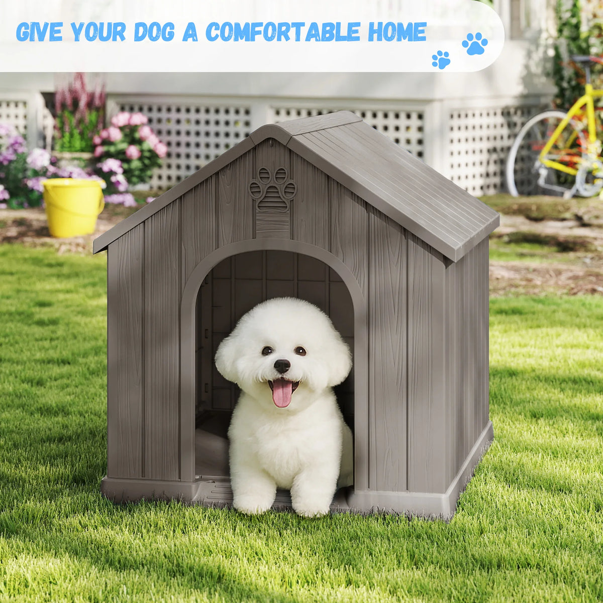 Outdoor Plastic Dog House With Weather Resistant Ventilated Design