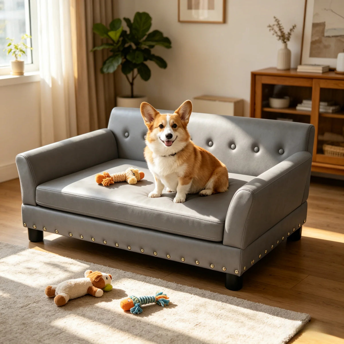 Bingopaw Elevated Dog Sofa With Removable Cushion Microfiber Cover