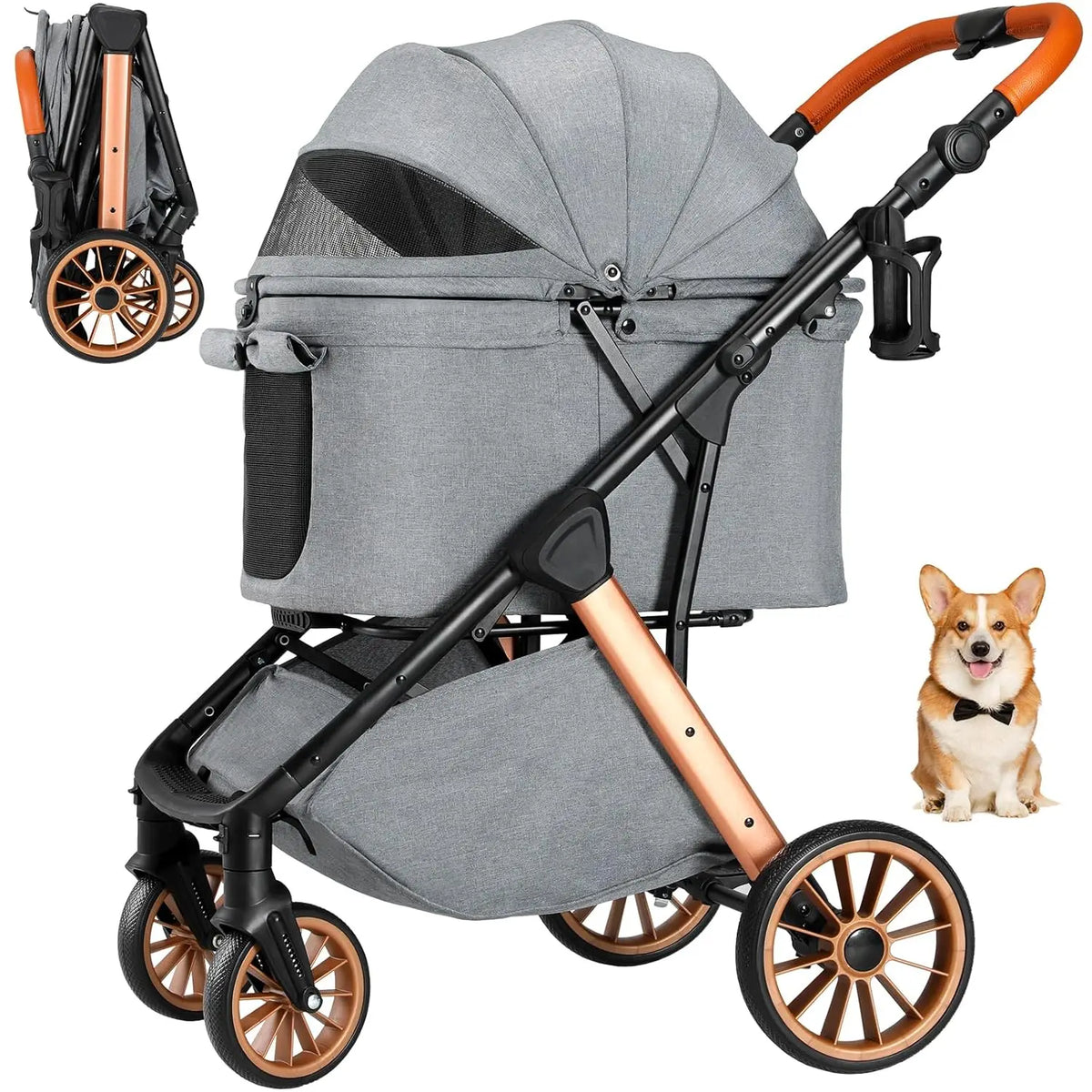 Foldable Aluminum Pet Stroller With Adjustable Height And Frame