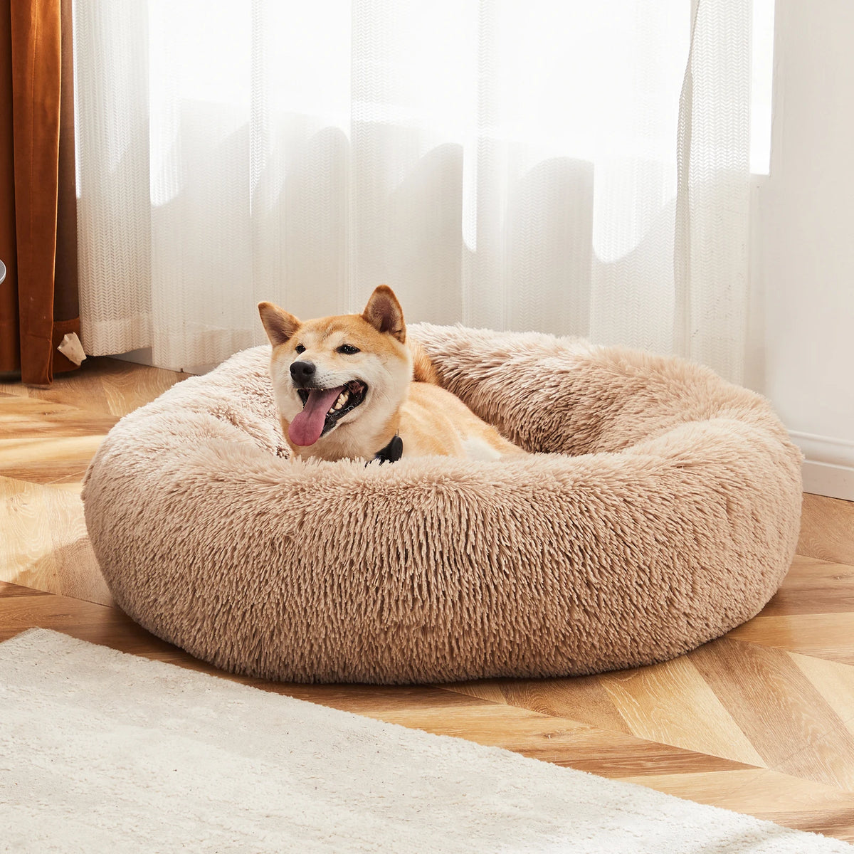JHK Calming Dog Bed Plush Faux Fur Washable Pet Bed