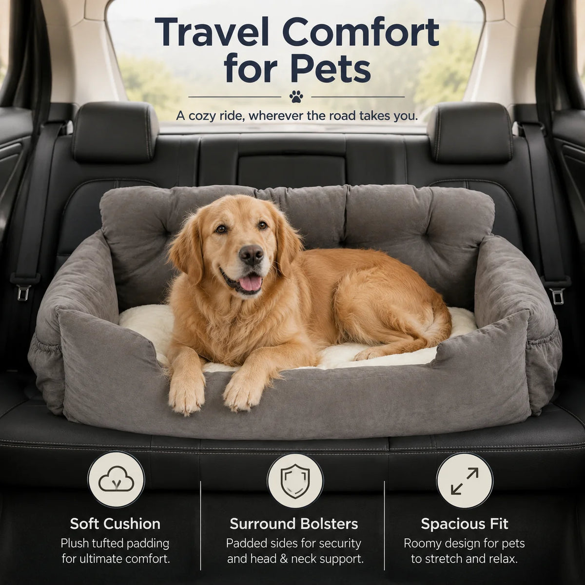Portable Dog Booster Seat With Waterproof Cover And Safety Leash