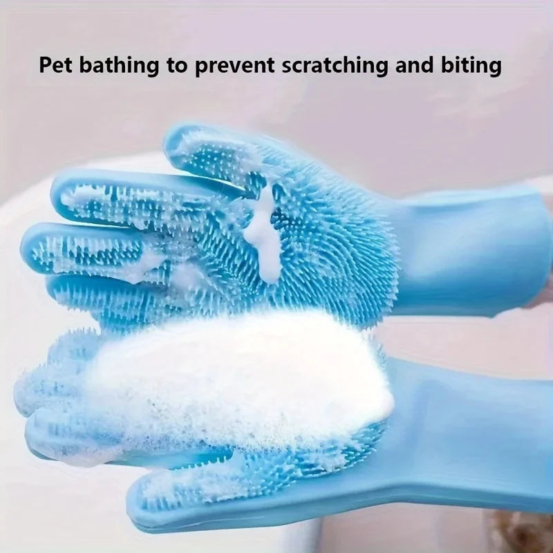 Silicone Pet Grooming Gloves For Dogs Cats Hair Removal Scrubber