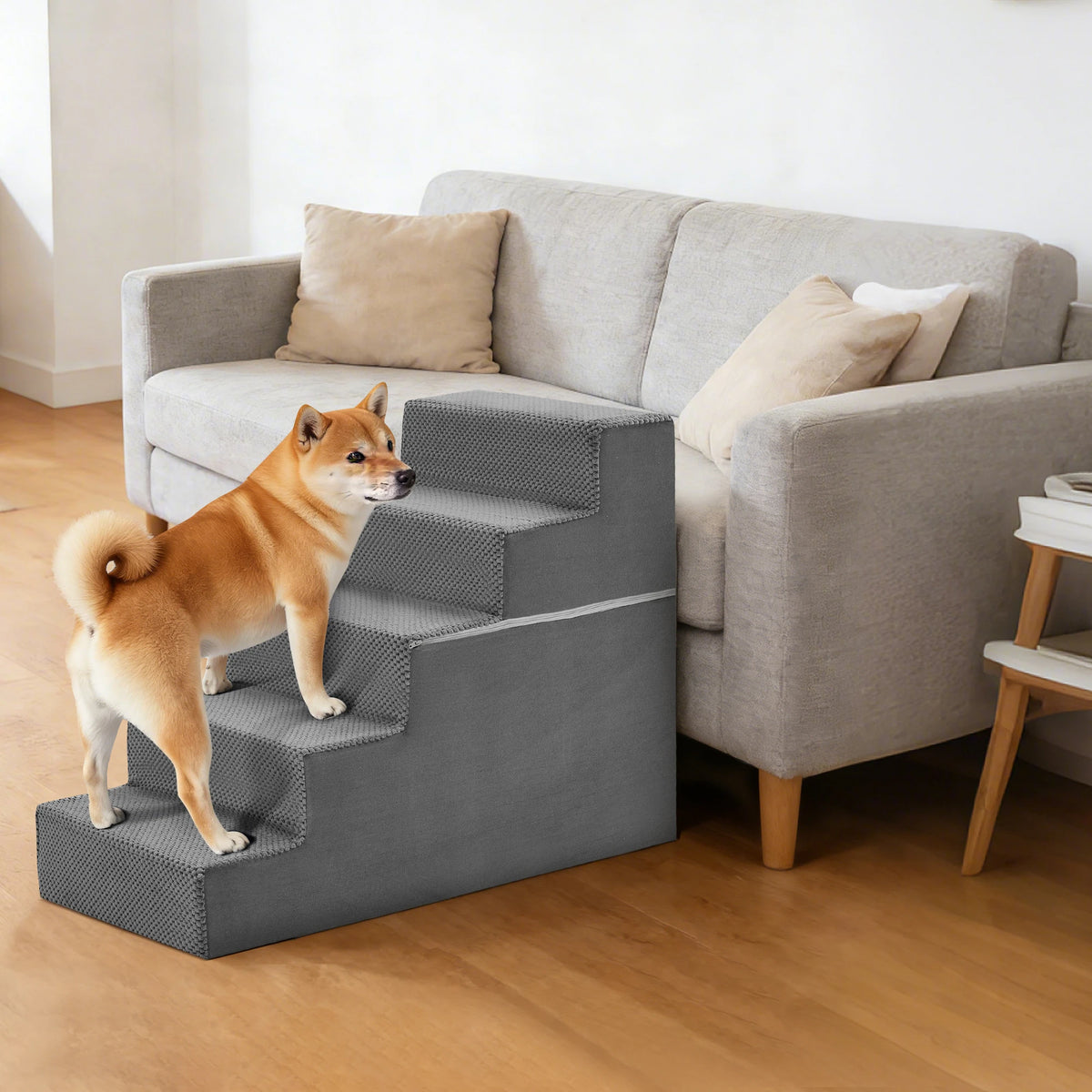 Indoor Foam Dog Stairs Ramp With Non Slip Curved Steps