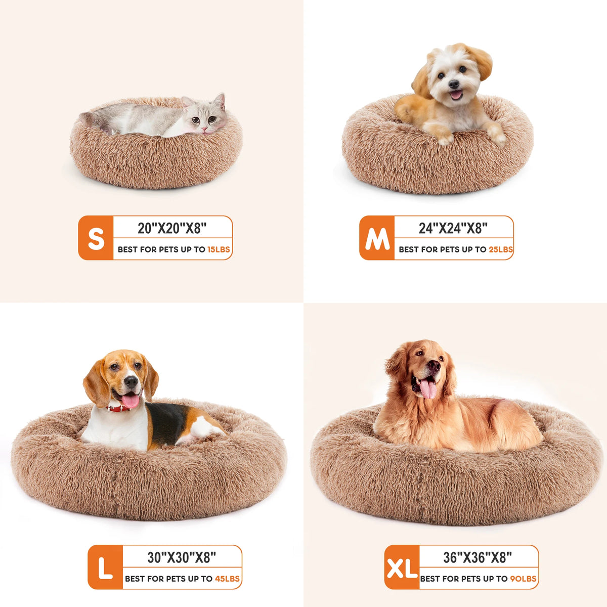 JHK Calming Dog Bed Plush Faux Fur Washable Pet Bed