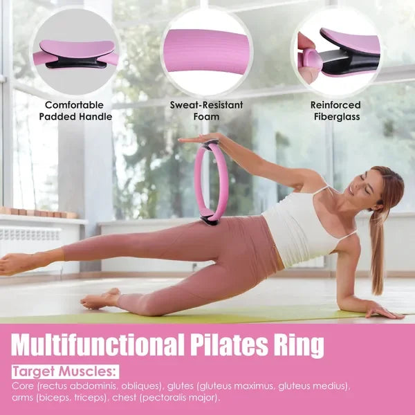 Complete Pilates Ring Fitness Kit With Resistance Bands And Stretcher