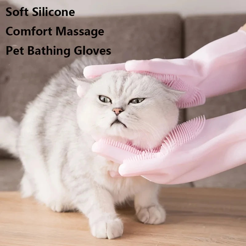 Silicone Pet Grooming Gloves For Dogs Cats Hair Removal Scrubber