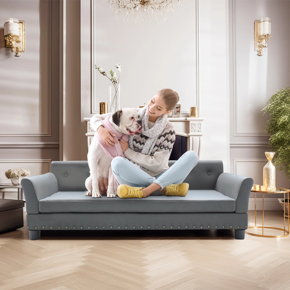 Heavy Duty Pet Sofa Large Raised Dog Bed Cushioned Sofa Softly Pet Cat Bed Puppy Sofa Couch Lounge Bed
