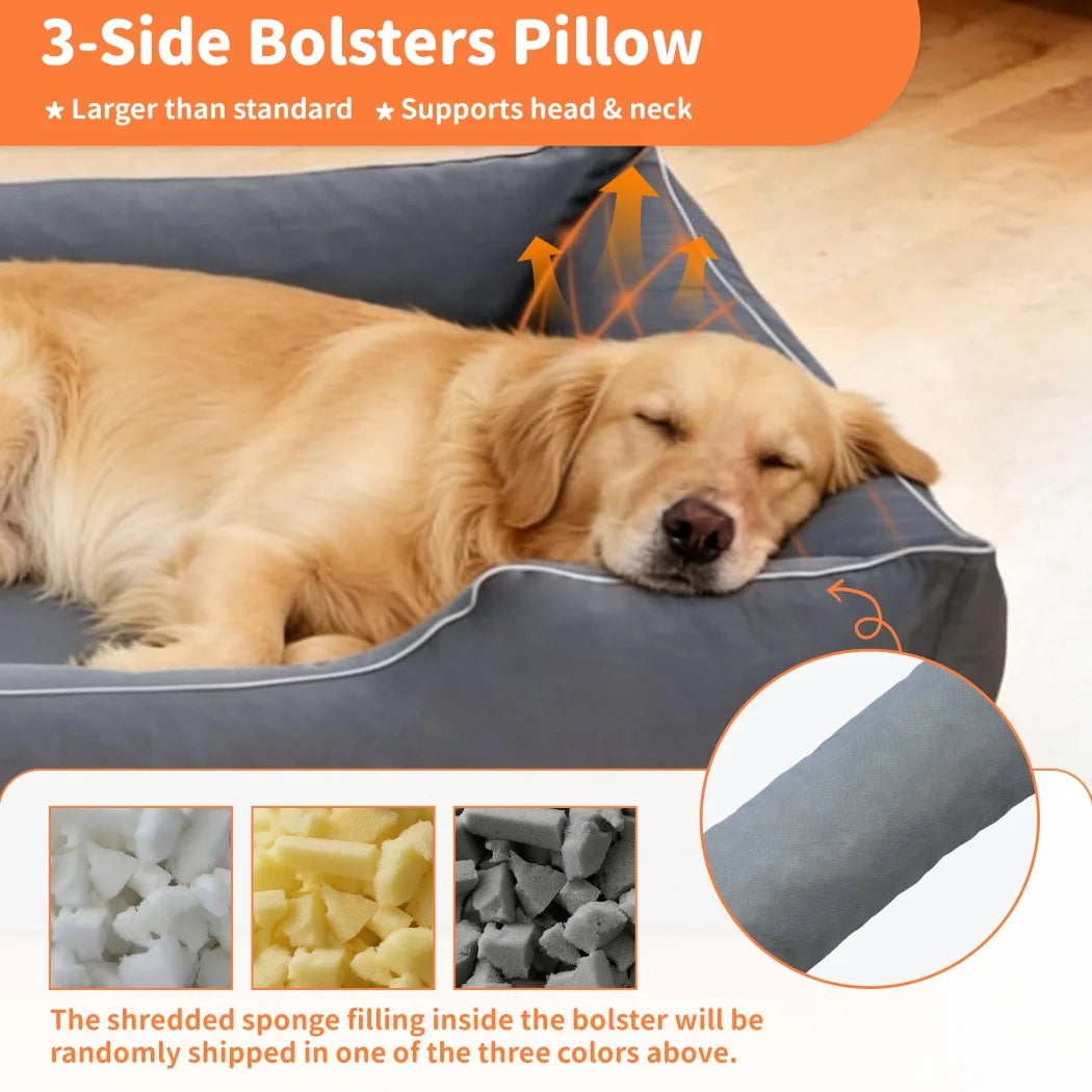 Borwart Orthopedic Dog Bed With Bolster And Washable Cover