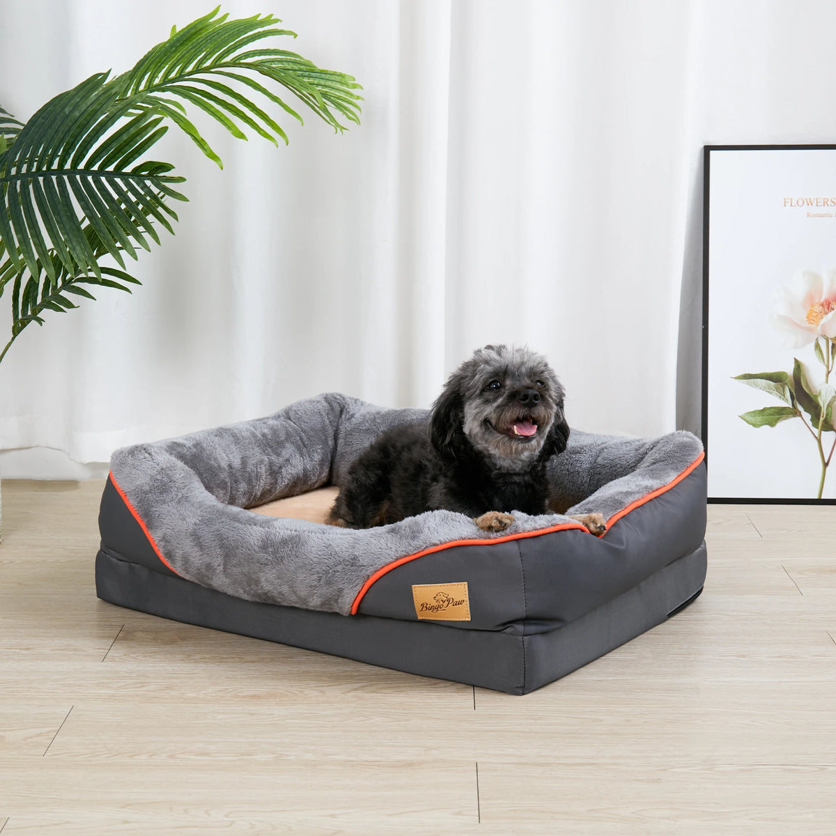 Bingopaw Orthopedic Dog Bed With Padded Bolster And Removable Cover
