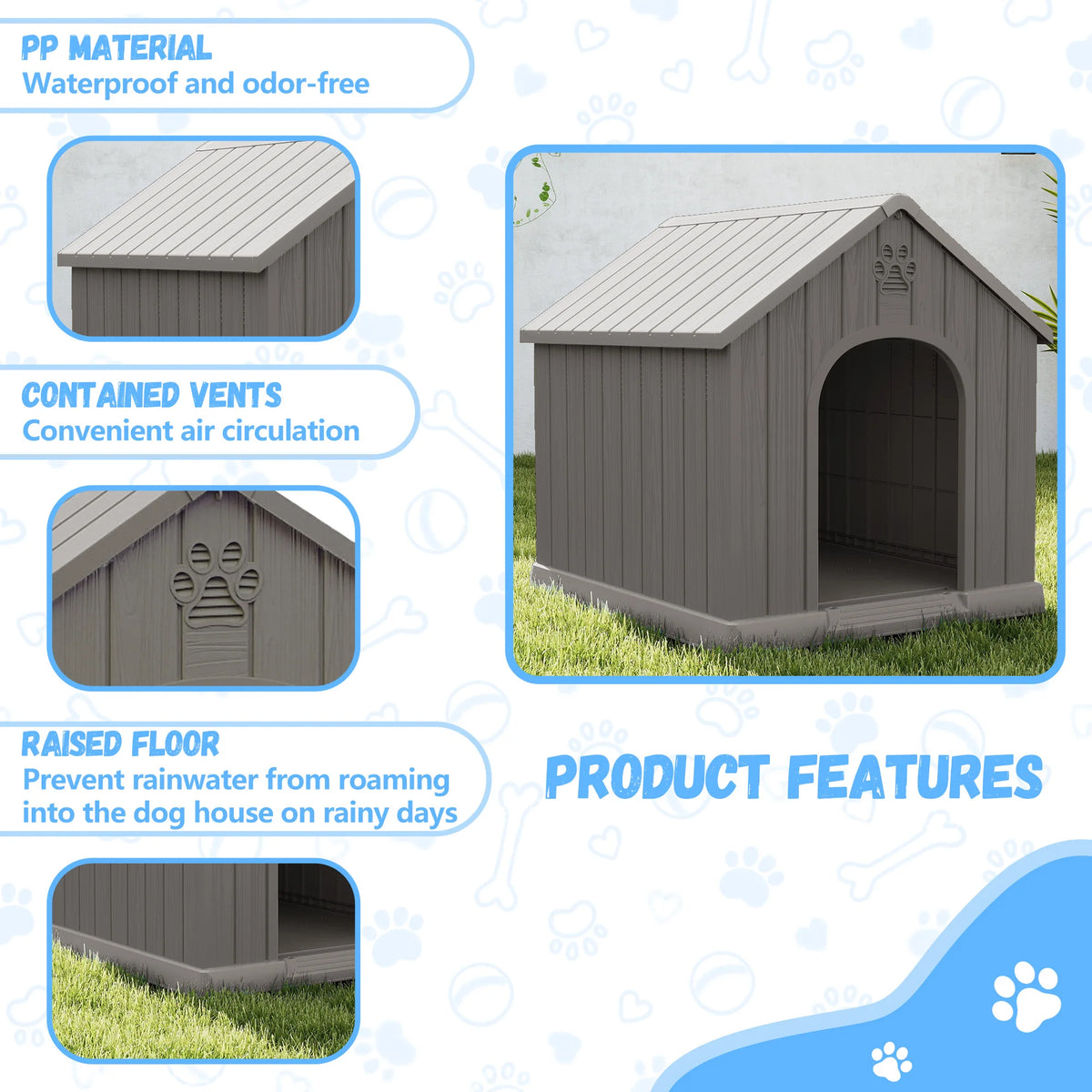 Outdoor Plastic Dog House With Weather Resistant Ventilated Design