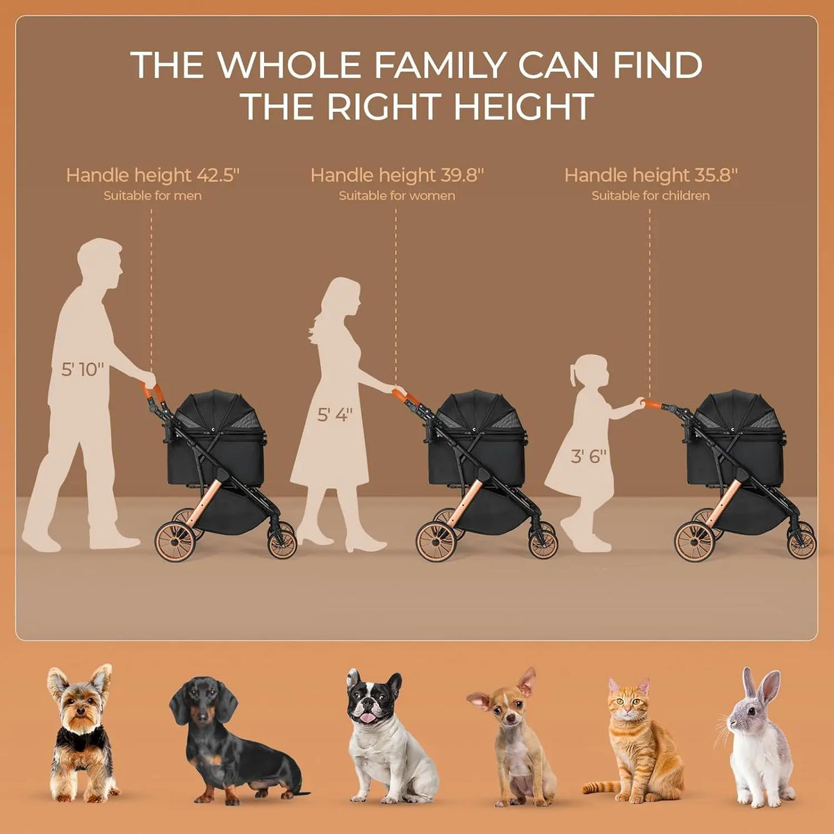 Foldable Aluminum Pet Stroller With Adjustable Height And Frame