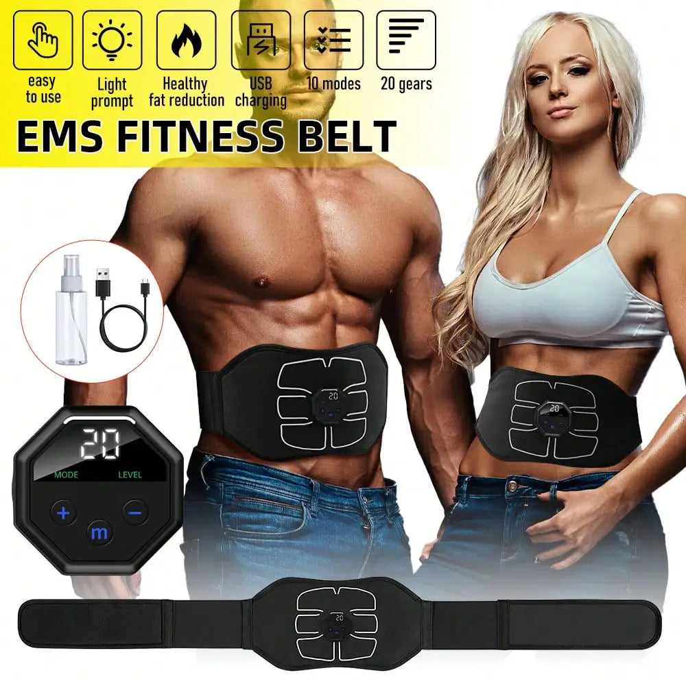 USB Rechargeable Abdominal Trainer Belt Digital Muscle Stimulator