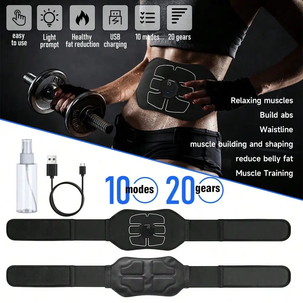 USB Rechargeable Abdominal Trainer Belt Digital Muscle Stimulator