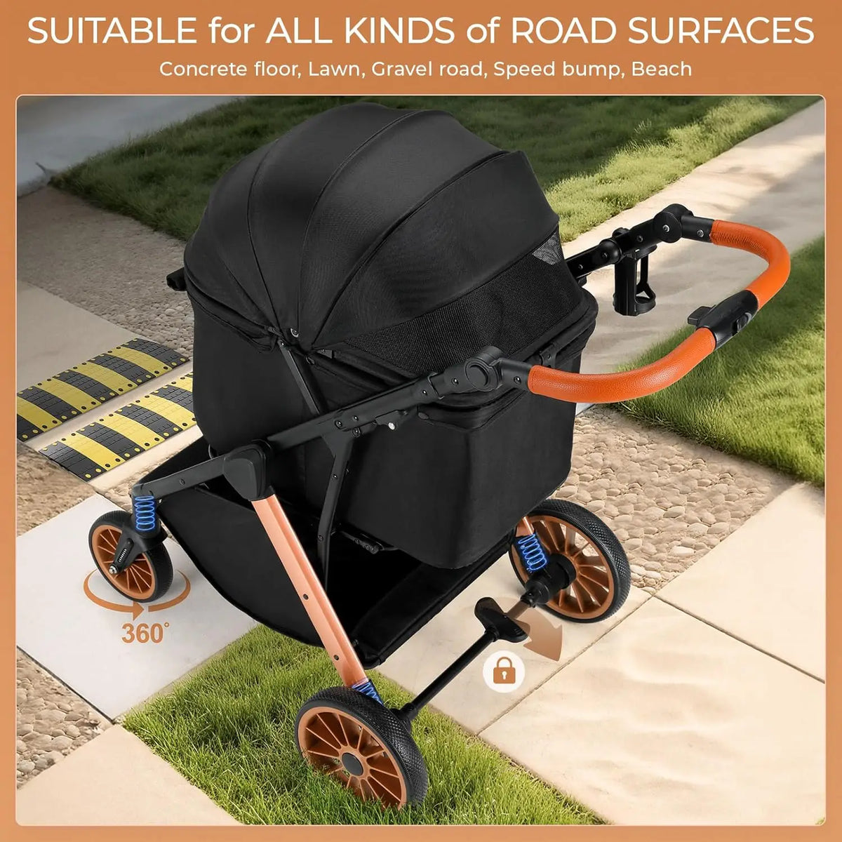 Foldable Aluminum Pet Stroller With Adjustable Height And Frame
