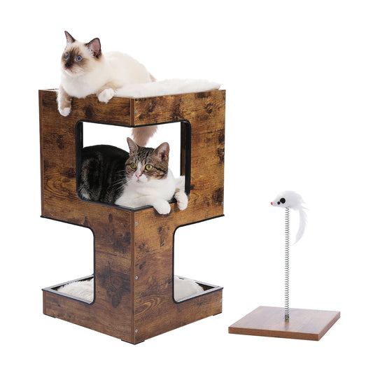 Pawz Road Wood Cat Condo With Scratching Pad And Bed