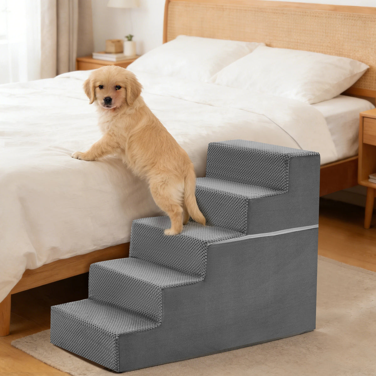 Indoor Foam Dog Stairs Ramp With Non Slip Curved Steps