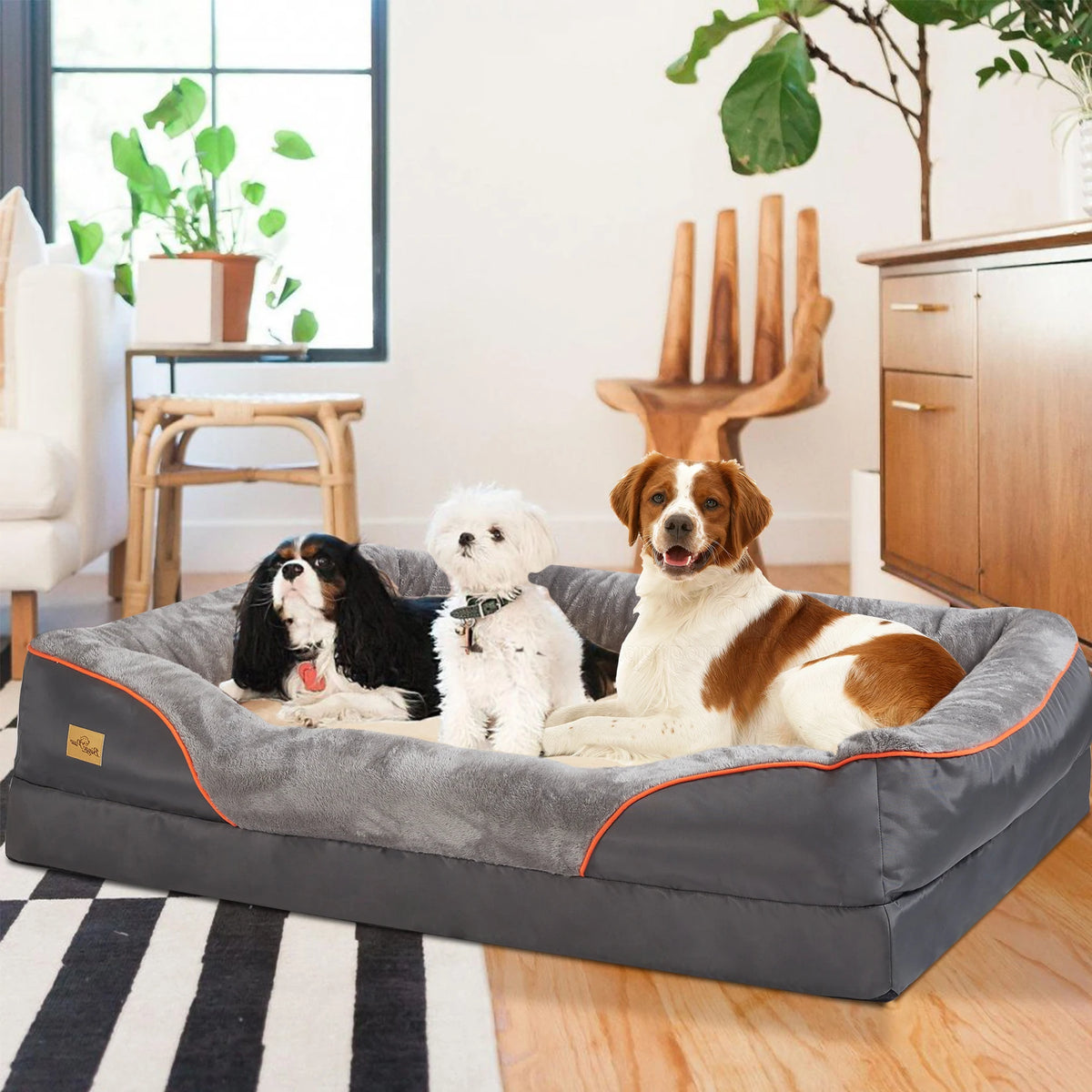 Bingopaw Orthopedic Dog Bed With Padded Bolster And Removable Cover