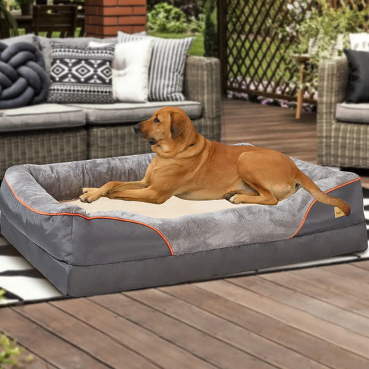 Bingopaw Orthopedic Dog Bed With Padded Bolster And Removable Cover