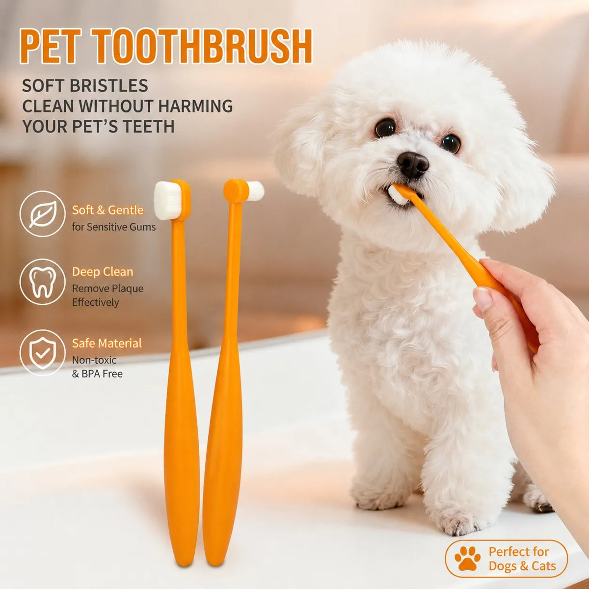 Dense Bristle Pet Toothbrush For Dog And Cat Oral Care