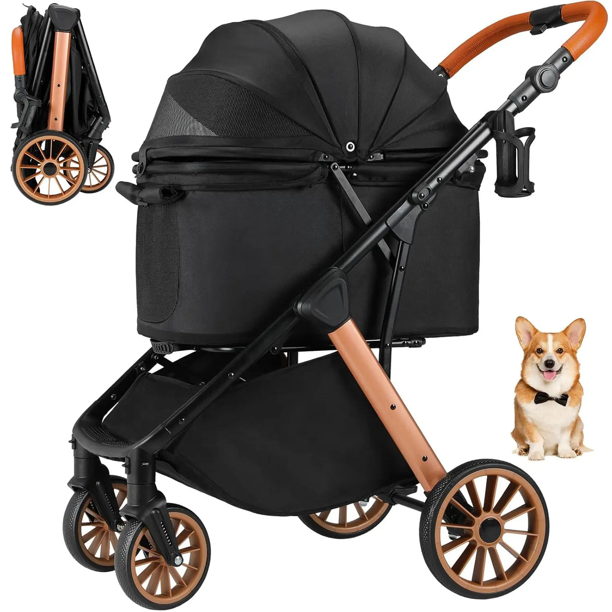 Foldable Aluminum Pet Stroller With Adjustable Height And Frame