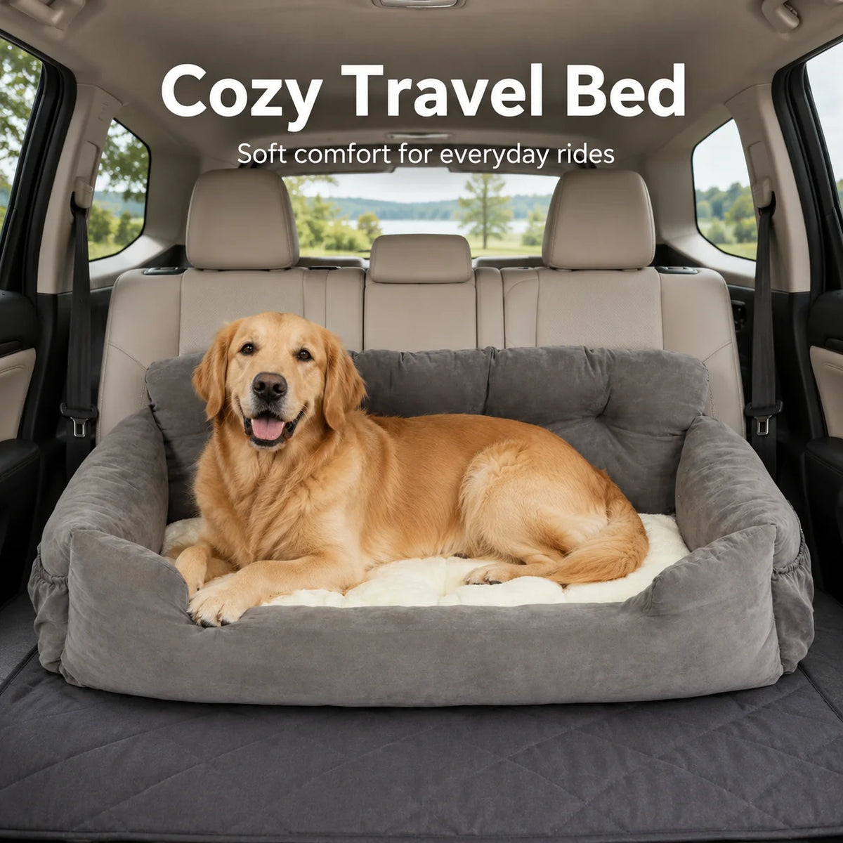 Portable Dog Booster Seat With Waterproof Cover And Safety Leash