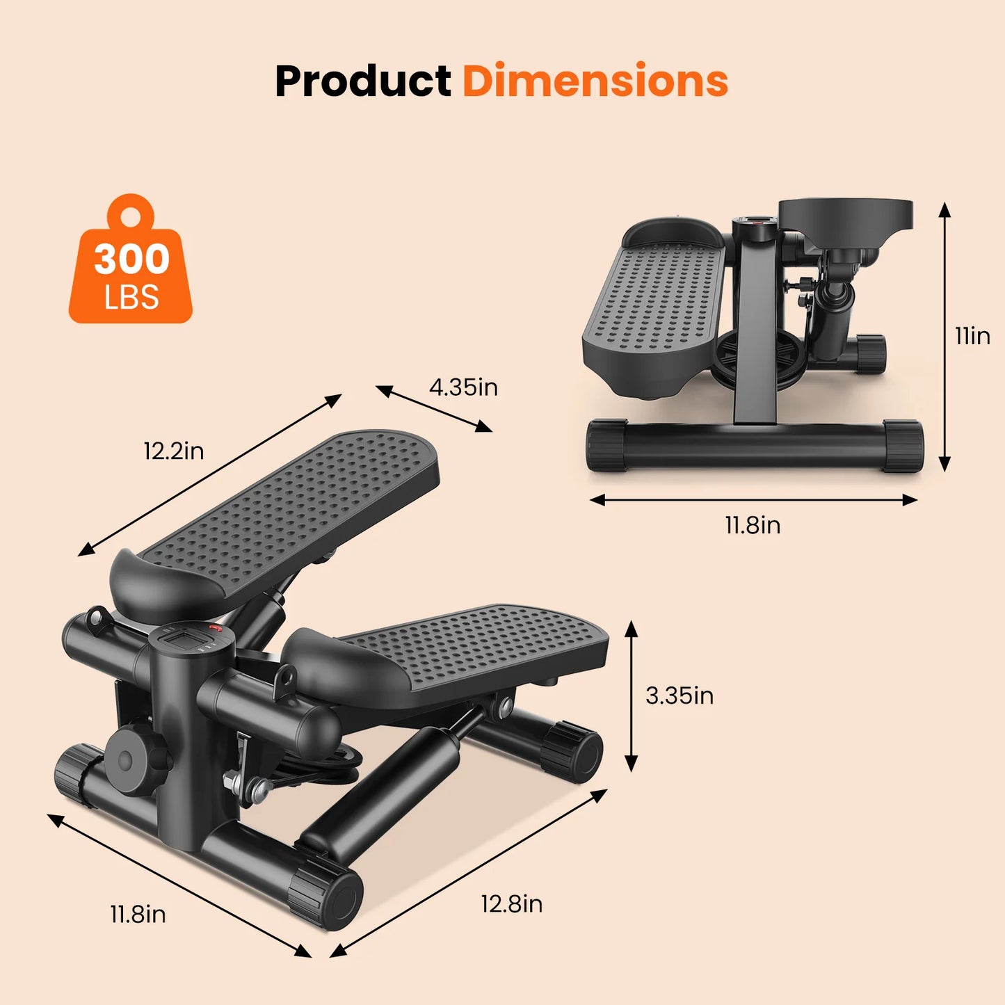 JHK Hydraulic Mini Stepper With Resistance Bands And LCD Monitor