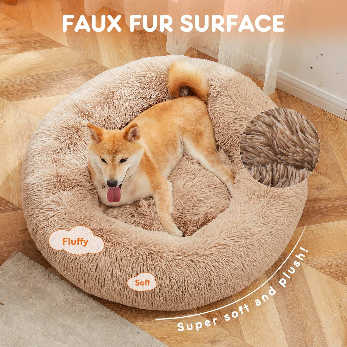 JHK Calming Dog Bed Plush Faux Fur Washable Pet Bed