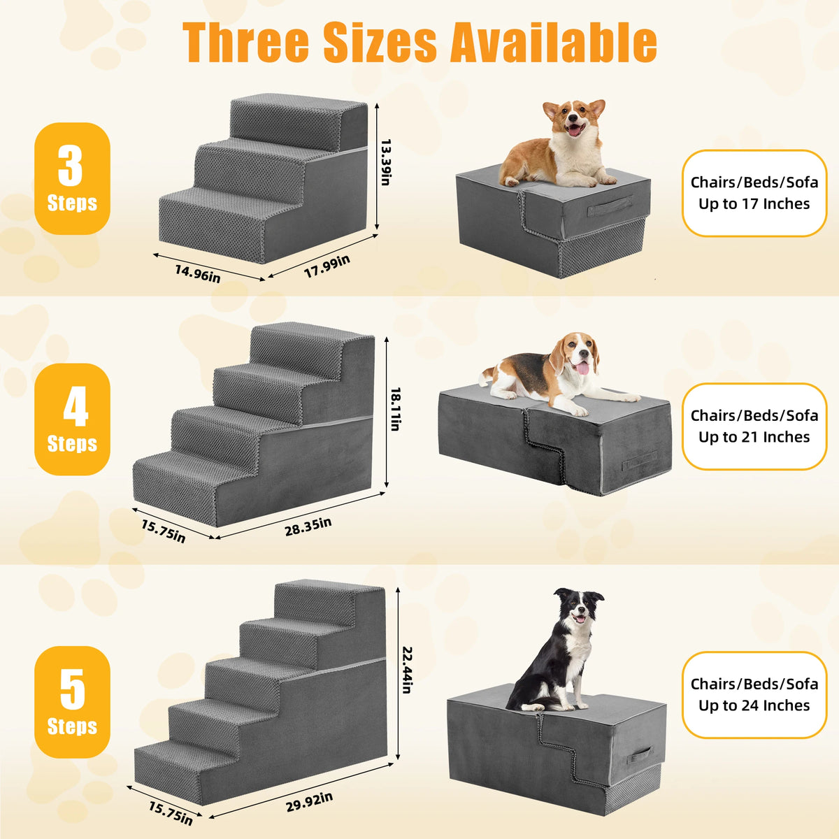 Indoor Foam Dog Stairs Ramp With Non Slip Curved Steps