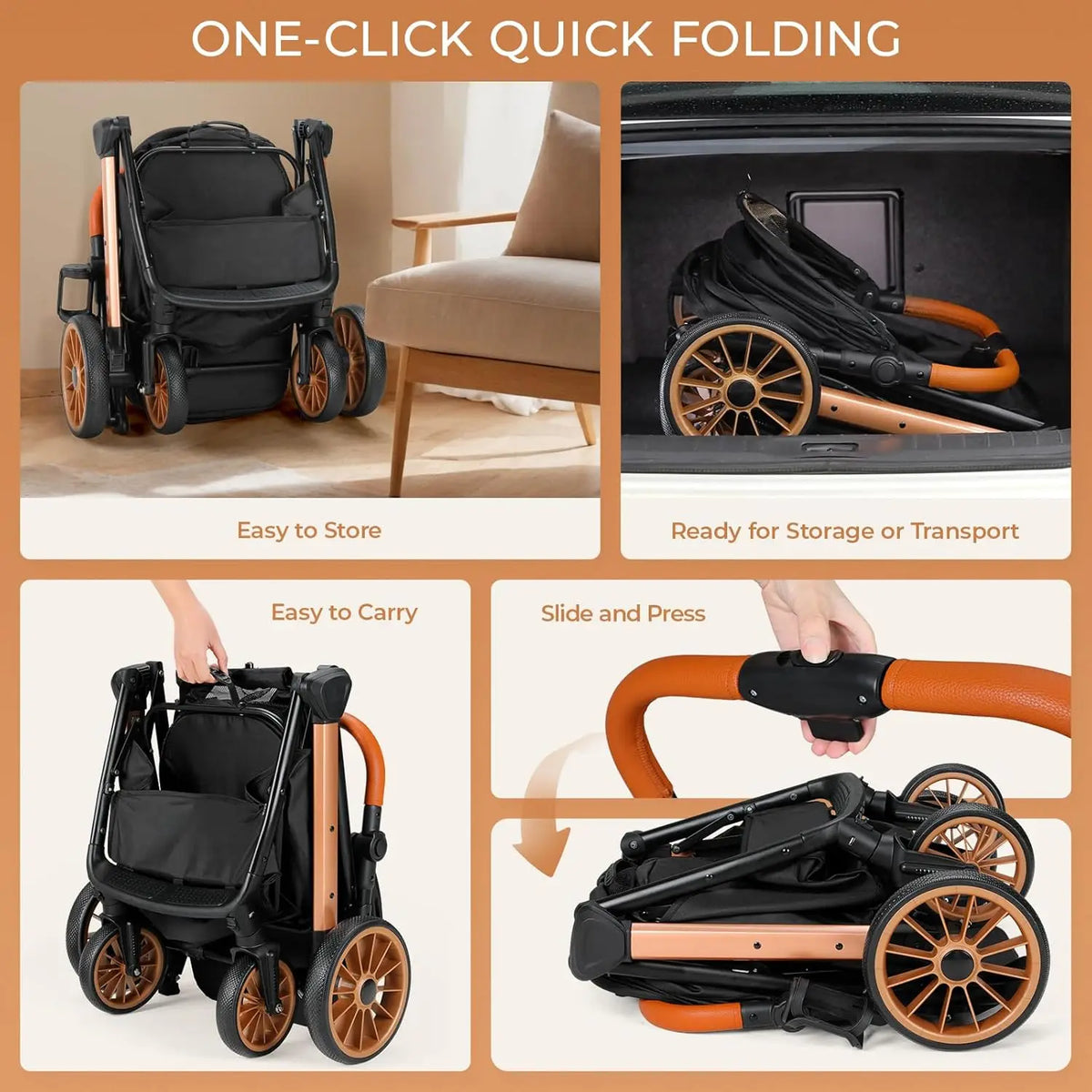 Foldable Aluminum Pet Stroller With Adjustable Height And Frame