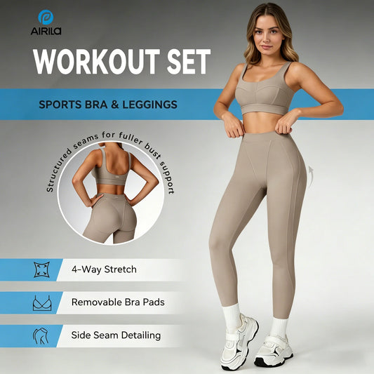 Airila Yoga Two Piece Set With Sports Bra And Leggings