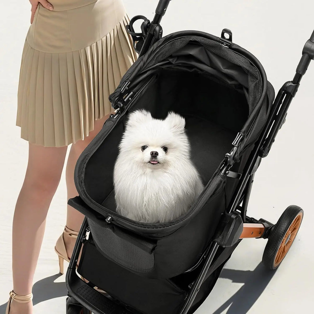 Foldable Aluminum Pet Stroller With Adjustable Height And Frame