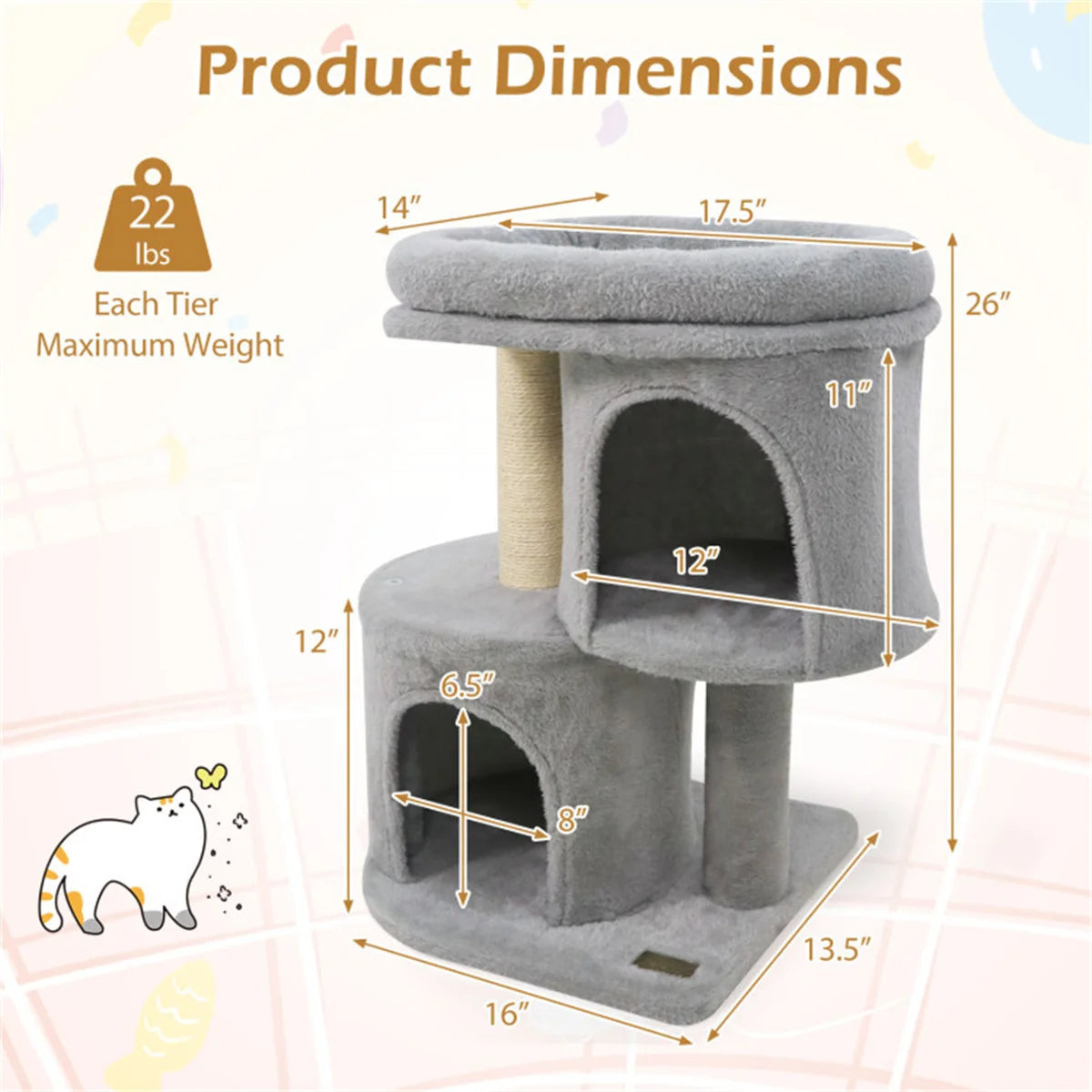 Zynkloac Anti-Tip Cat Tree Tower 2 Condos Sisal Scratching Post