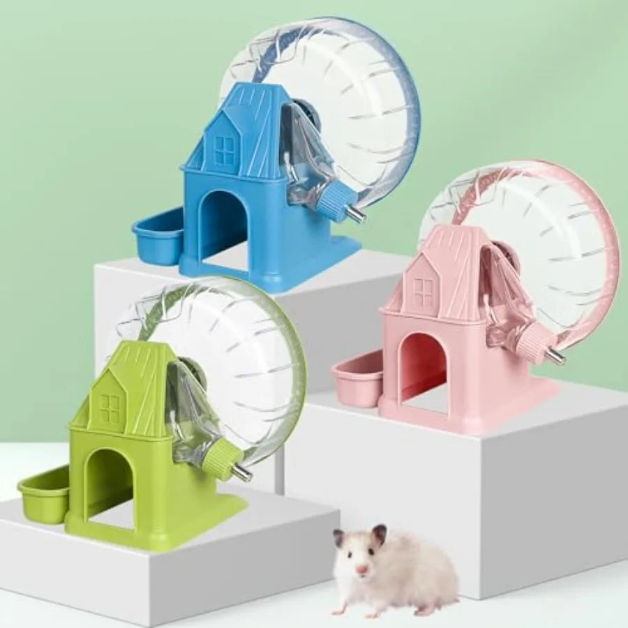 Quiet 4 In 1 Hamster Exercise Wheel With Food And Water Bowls